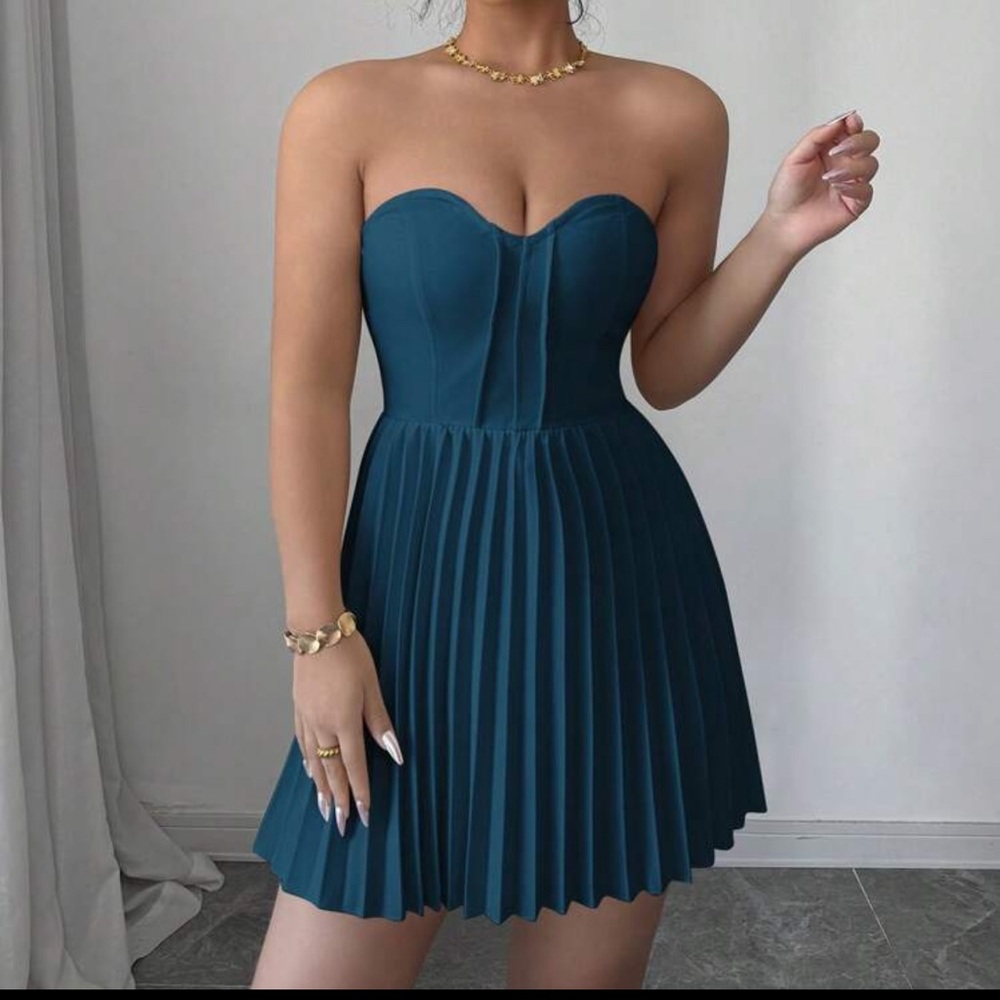 SHEIN Strapless Teal Dress